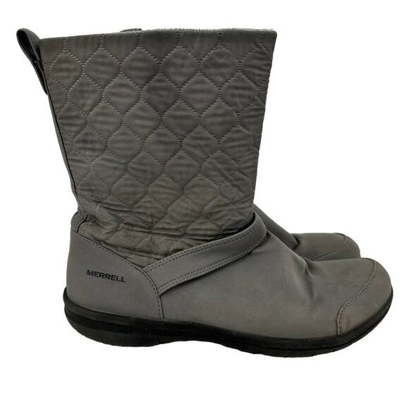 Merrell Mid Calf Winter Boots Side Zip Quilted Gray Fleece Lined Women's Size 9 - Picture 1 of 8